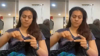 Video: Kajol shows off her crocheting skills as she gets her hair and make-up ready