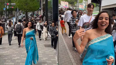Watch: Indian woman stuns Japanese locals in icy blue sari