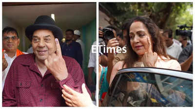 Dharmendra, Hema Malini, and Esha Deol arrive to cast their votes for the Lok Sabha elections in 2024