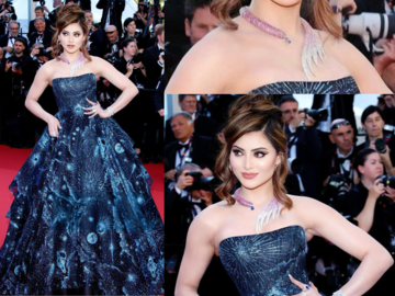 Urvashi Rautela stuns in royal blue & statement necklace at Cannes