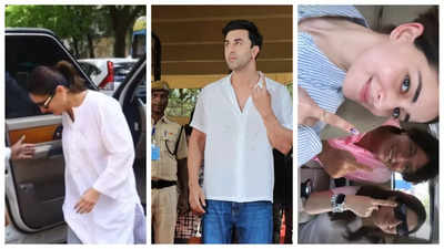 Saif Ali Khan, Kareena Kapoor and Ranbir Kapoor spotted in white as they cast votes in the Lok Sabha Election 2024