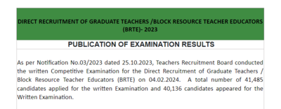 TN TRB Graduate teacher and BRTE results 2024 declared, direct links to check