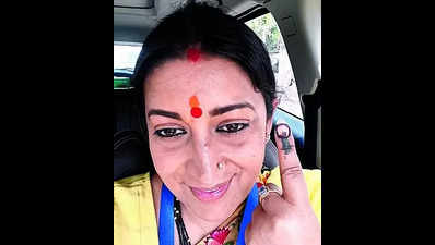 After high-decibel poll campaign, Smriti casts 1st vote from Amethi