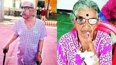 Two enthusiastic patients leave hospital for a few hours to vote in Mumbai