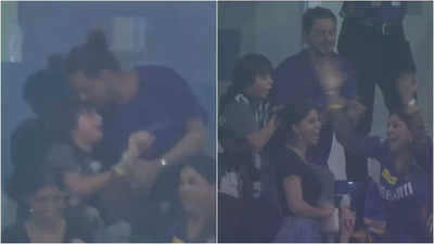 Shah Rukh Khan kisses AbRam as he celebrates KKR's victory; Suhana jumps in joy