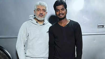 Ajith looks smart in the latest click with fans at the 'Good Bad Ugly' shoot