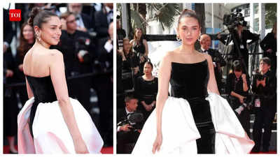 Cannes 2024: Aditi Rao Hydari makes heads turn in a stunning black-white gown; walks red carpet with Katherine Langford and Aja Naomi King - See photos