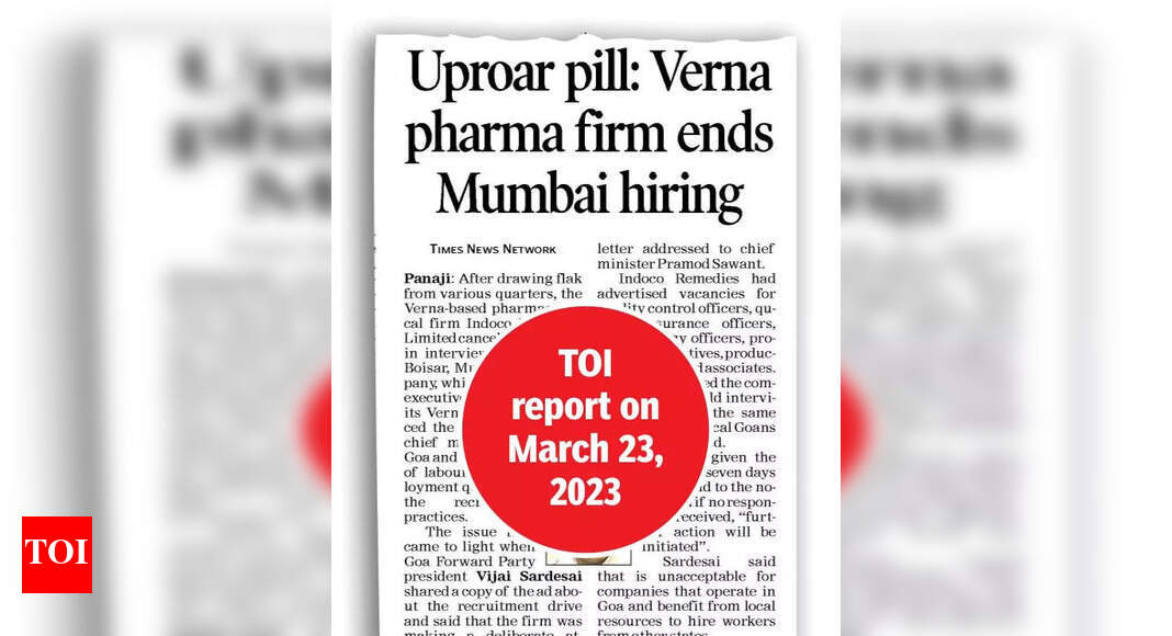One more pharma firm in Goa backtracks on Maharashtra hiring drive after backlash | Goa News - Vimarsana News