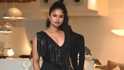 Shraddha Shashidhar in an all-black jumpsuit Chaitanya Rao's summer collection launch at Fern and Ade in Chennai