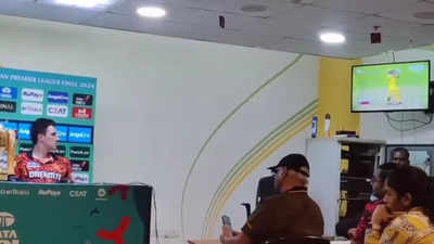Watch: Pat Cummins spotted watching MS Dhoni's batting during press conference, video goes viral