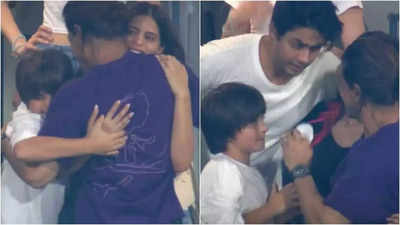 Shah Rukh Khan's emotional moment with teary-eyed Suhana Khan, Aryan Khan and AbRam post KKR's win goes viral