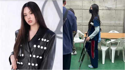 NewJeans' Hyein spotted on crutches; Fans express concern for her recovery