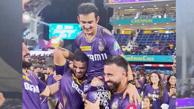Elated players lift mentor Gautam Gambhir on shoulders after KKR's IPL 2024 title triumph - WATCH