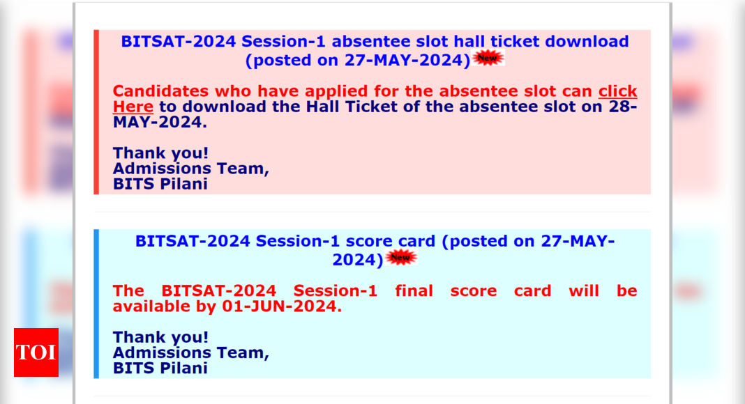 BITSAT 2024 session 1 result date announced: Check important details and direct link for absentee slot hall ticket here