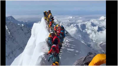 Traffic Jam' on Mount Everest: Video of climber waiting in long ...