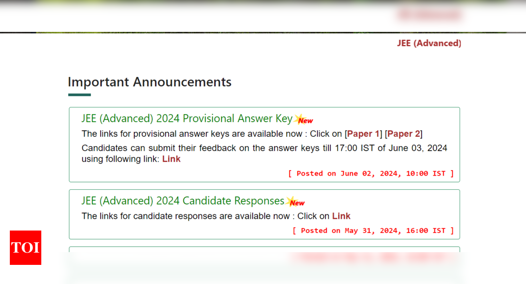 JEE Advanced answer key 2024 released at jeeadv.ac.in: Direct link to download