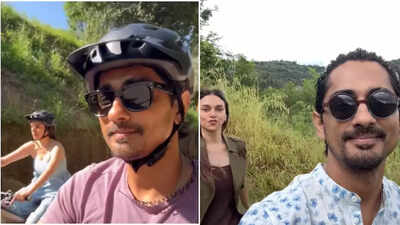 Aditi Rao and her fiancé Siddharth enjoy a bike ride through the scenic beauty of Tuscany, watch the video