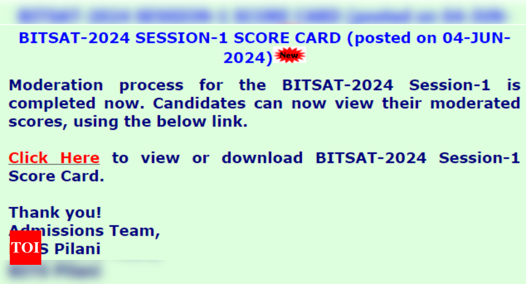 BITSAT 2024 Session 1 score card released at bitsadmission.com, direct link here