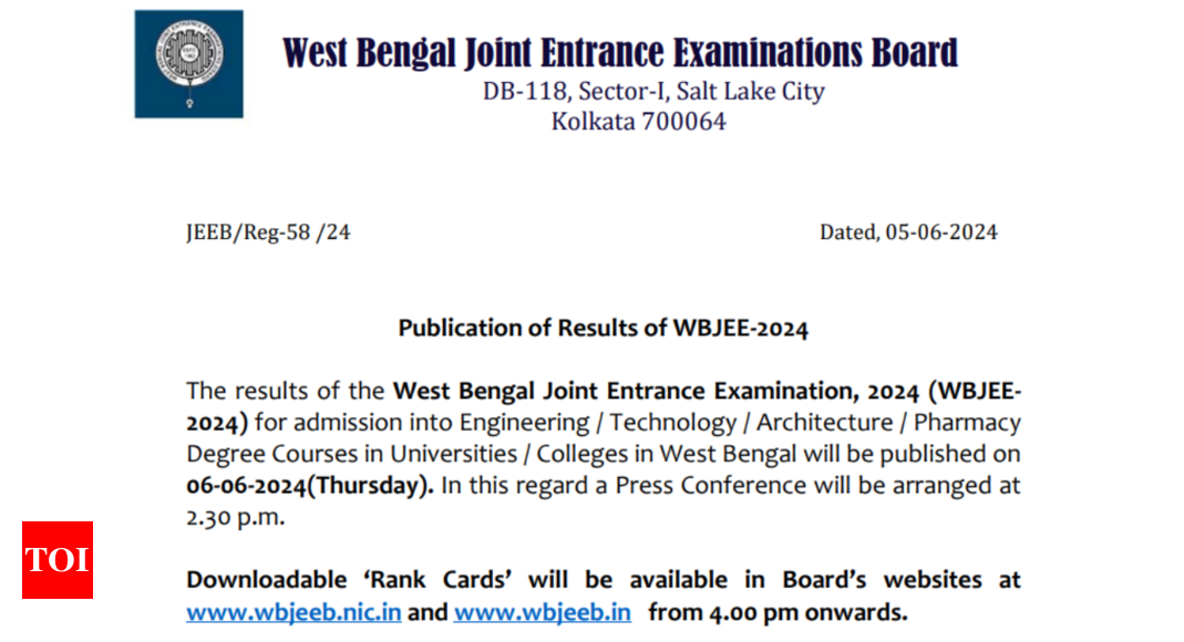 WBJEE Result date 2024 announced, check your scores tomorrow at wbjeeb.nic.in: Official notice here