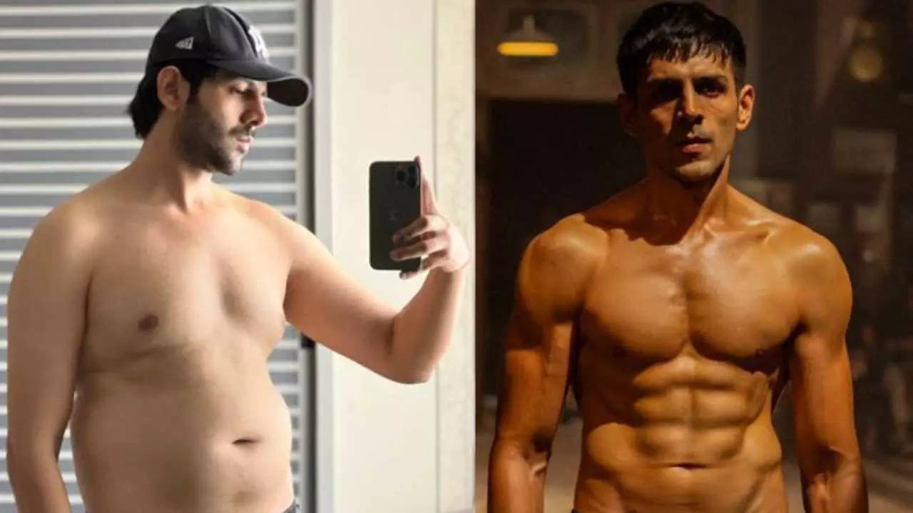 Kartik Aaryan shares before-and-after pictures of his physical transformation for Chandu Champion: From insomniac to fitness enthusiast – Times of India