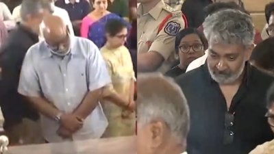 SS Rajamouli and MM Keeravani pay heartfelt respects to Ramoji Rao at his funeral