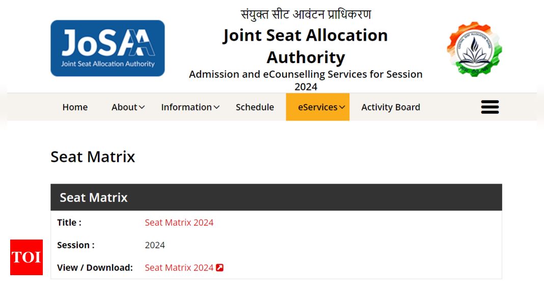 JoSAA Counselling 2024 seat matrix released, 17740 seats in offer across 23 IITs |