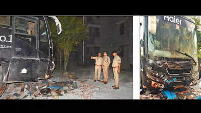 Bus crashes into food carts, condo wall in Noida; 1 dead