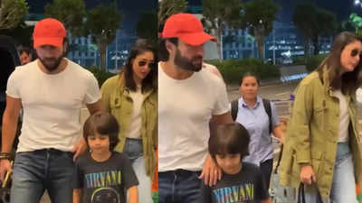 Kareena Kapoor and Saif Ali Khan twin in white, spotted with Taimur and Jeh at airport