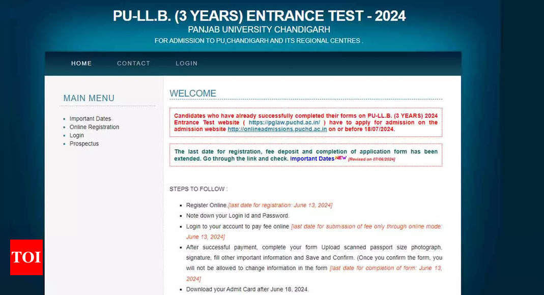 PU LLB 2024 Registration Ends Today; Entrance Exam on June 23