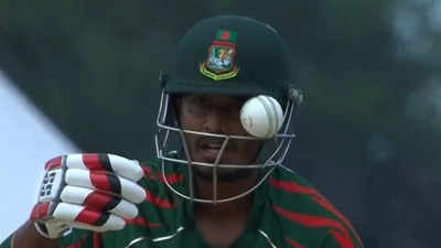 T20 World Cup: Bangladesh batter narrowly escapes face injury as ball gets stuck in helmet visor. Watch