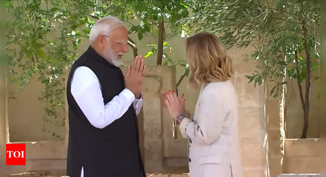 Namaste greetings: PM Modi meets Italy PM Meloni at G7 Summit | India News – Times of India