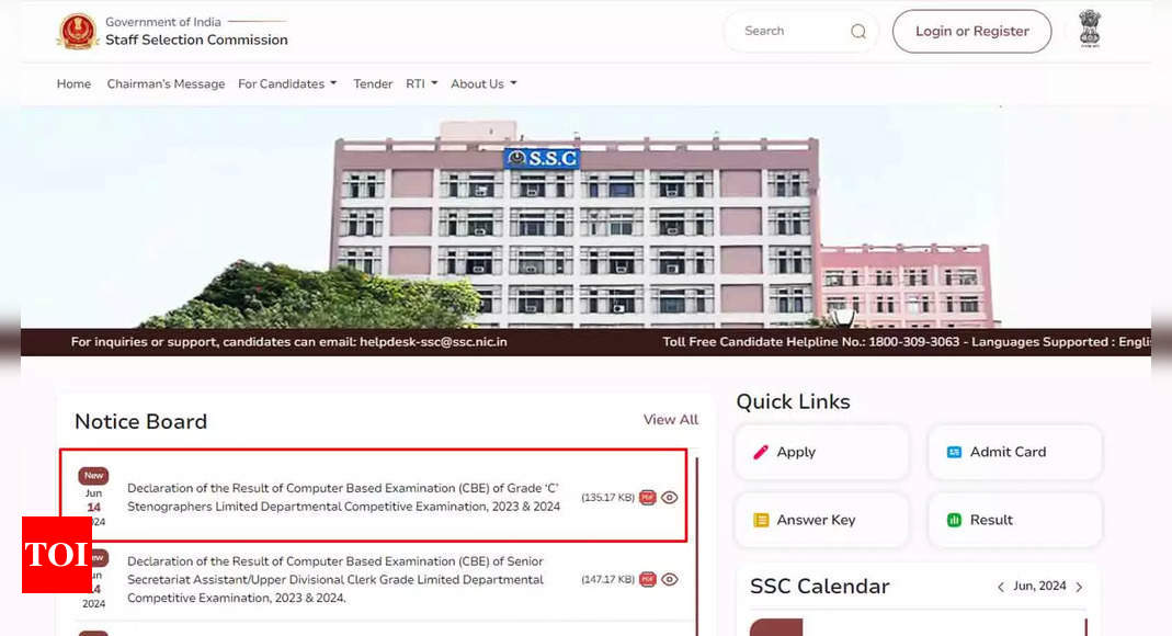 SSC Grade C Stenographers Exam 2024 Results Declared: Check Skill Test Details and Cut-Off Marks