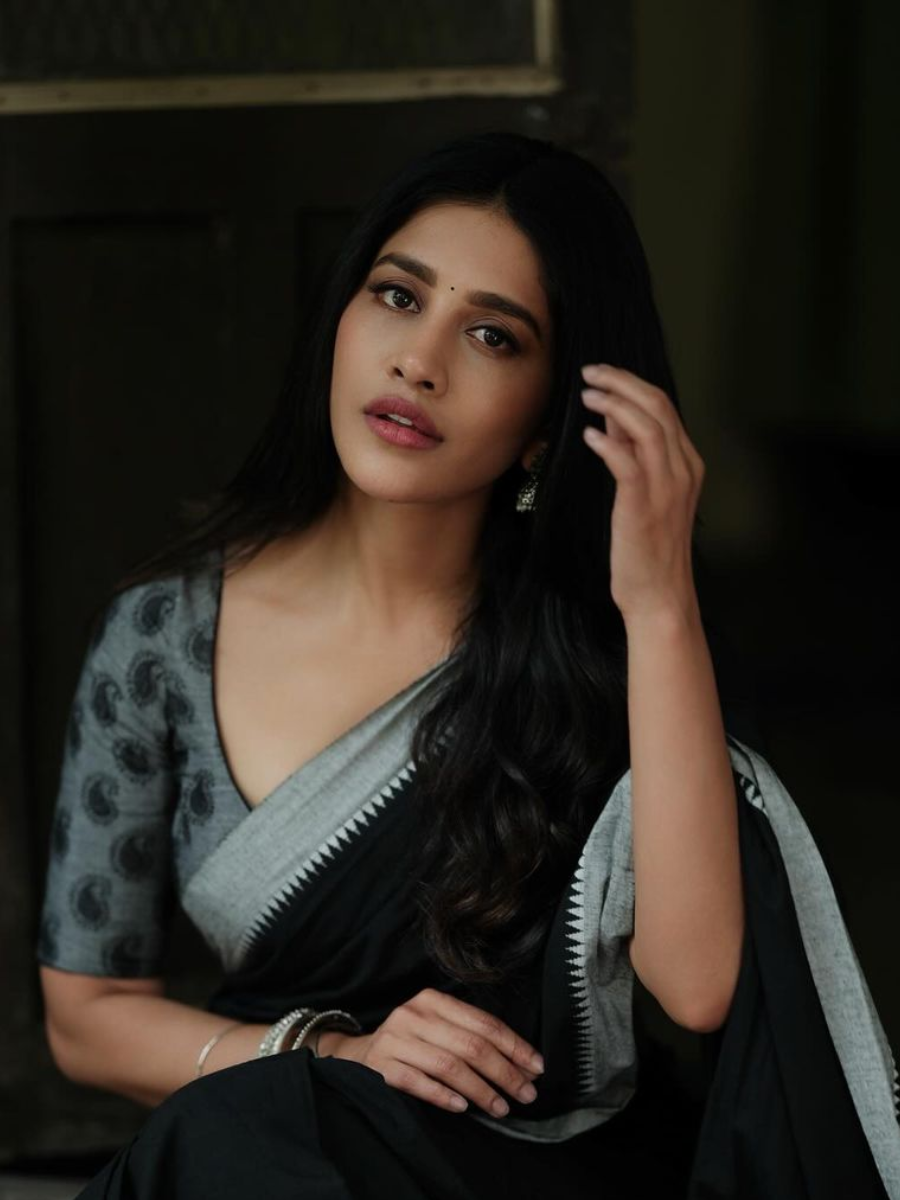 Nabha Natesh delights fans in Grey and Black Saree | Times of India
