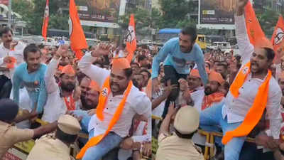 Shiv Sena's Shinde-UBT factions protest near Kalyan fort