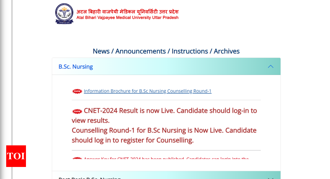 ABVMU CNET result 2024 declared: Direct link to download UP BSc Nursing results here