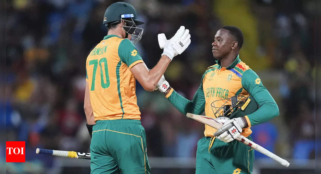 WI vs SA Live Score, T20 World Cup 2024: Marco Jansen removes Shai Hope in the first over   - The Times of India