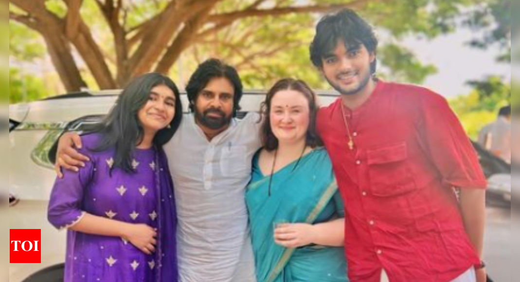 A picture of Pawan Kalyan with wife Anna Lezhneva, Kids Akira Nandan ...