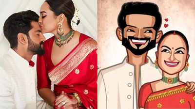 Sonakshi Sinha and Zaheer Iqbal react to heartwarming fan art celebrating their memorable wedding photo