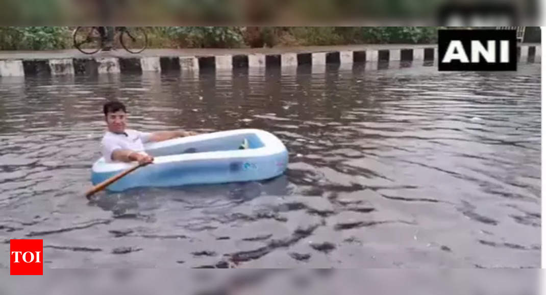 Watch: BJP neta rows boat through waterlogged streets of Delhi