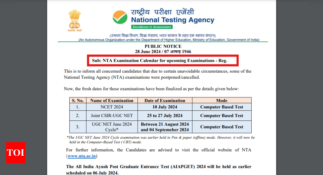 NTA issues new dates for UGC NET, NCET and UGC NET: Check schedule