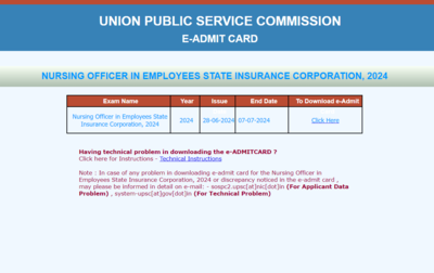 UPSC ESIC Nursing Officer Admit Card 2024 released: Direct link to download hall ticket here