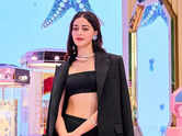 Ananya makes a statement in a black bralette and mini skirt