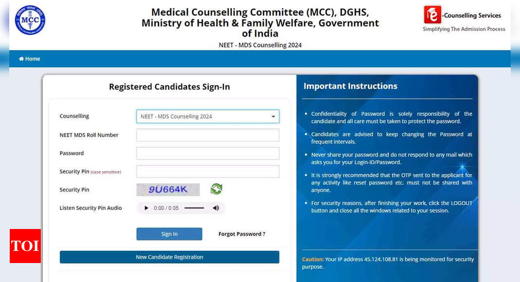 NEET MDS 2024 Counselling Begins at mcc.nic.in Register Now for Round