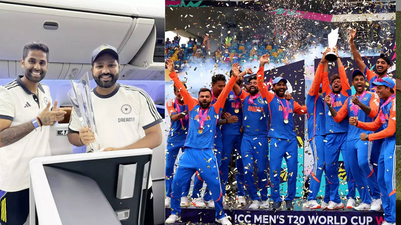 Team India, T20 world champions, return home on charter flight with Rohit Sharma sharing photo with trophy