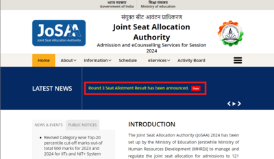 JoSAA Counselling 2024: Round 3 seat allotment result declared, direct link here: Check reporting dates and more