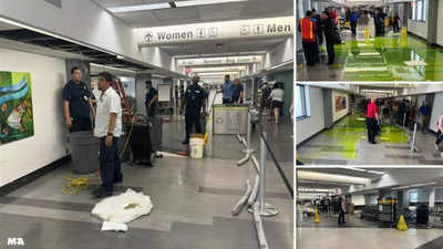 Miami airport hallway flooded by mysterious green fluid