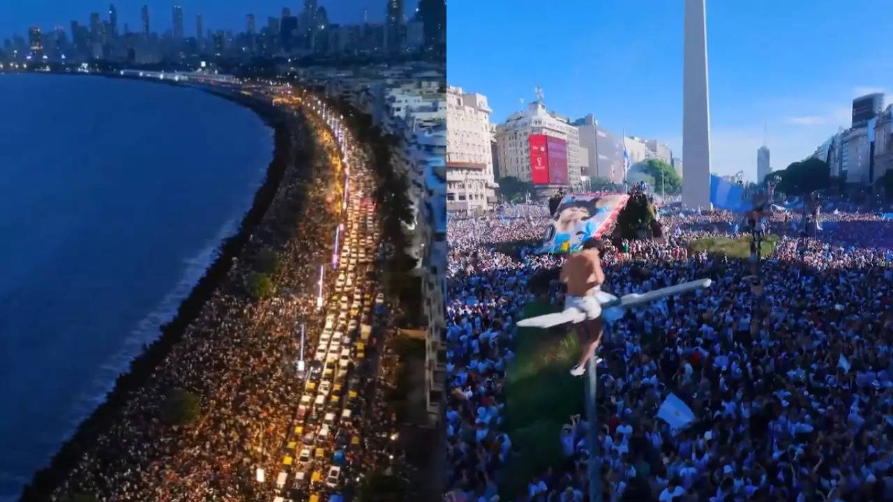 Imágenes épicas de drones capturan el desfile de la victoria del equipo indio y establecen paralelismos con las celebraciones de la Copa Mundial de la FIFA de Argentina.  Ver |  Noticias de críquet