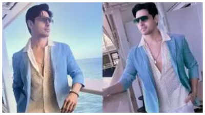 Sidharth Malhotra sets summer fashion goals: Pastel blue blazer, beige mesh shirt, trousers