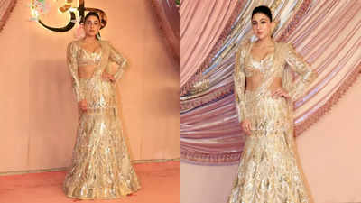 Sara Ali Khan makes heads turn in a gold sequin lehenga at Anant Ambani and Radhika Merchant’s sangeet ceremony - WATCH video