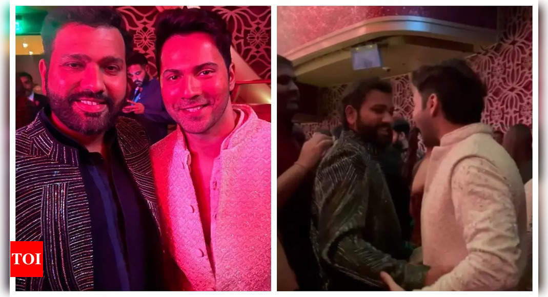 Watch: Varun Dhawan shares a warm hug with Rohit Sharma at Anant Ambani and Radhika Merchant’s Sangeet | Hindi Movie News